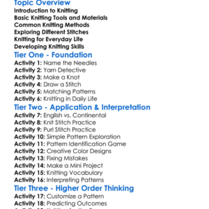Knitting Methods Worksheet Activity Booklet