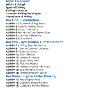 Knitting Processes And Types Worksheet Activity Booklet