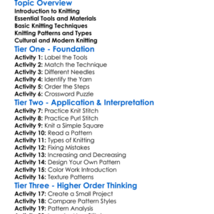 Knitting Techniques And Types Worksheet Activity Booklet