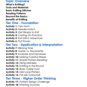 Knitting Techniques Worksheet Activity Booklet