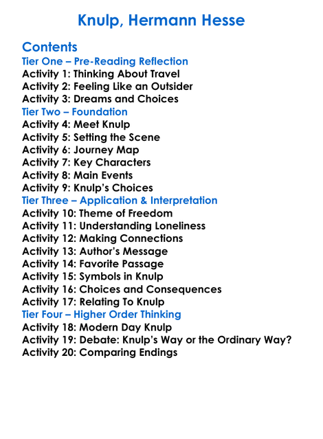 Knulp Hermann Hesse Worksheet Activity Booklet