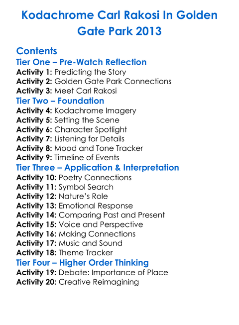 Kodachrome Carl Rakosi In Golden Gate Park 2013 Worksheet Activity Booklet