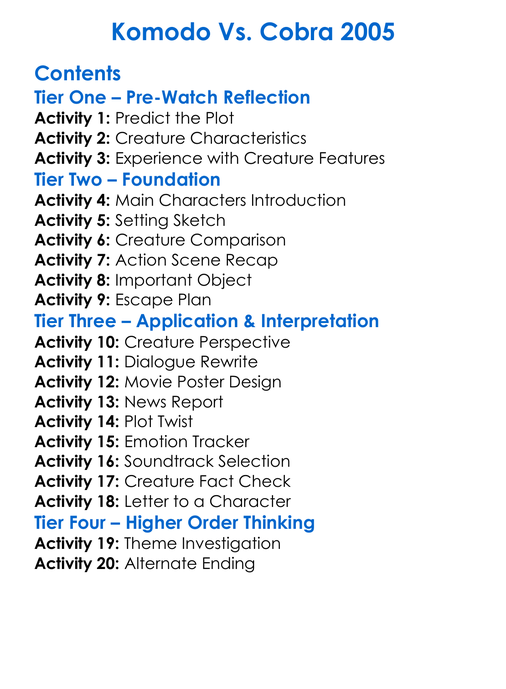 Komodo Vs Cobra 2005 Worksheet Activity Booklet