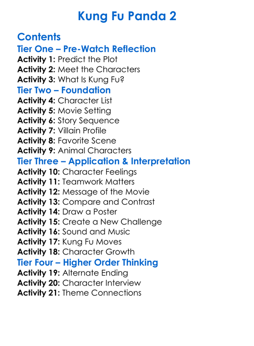 Kung Fu Panda 2 Worksheet Activity Booklet