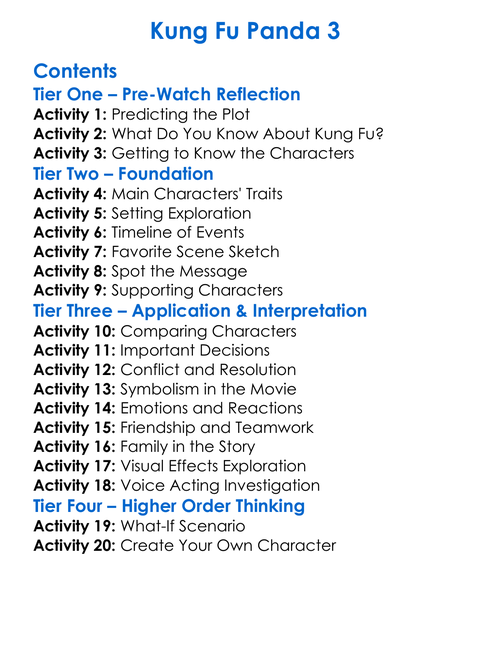 Kung Fu Panda 3 Worksheet Activity Booklet