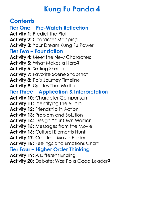 Kung Fu Panda 4 Worksheet Activity Booklet