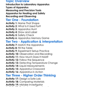 Lab Apparatus And Their Uses Worksheet Activity Booklet