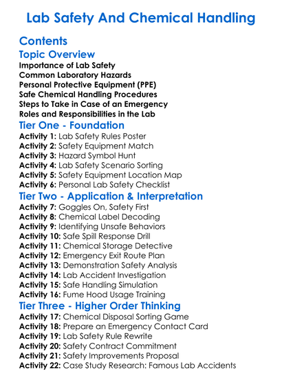 Lab Safety And Chemical Handling Worksheet Activity Booklet