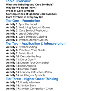 Labeling And Care Symbols Worksheet Activity Booklet