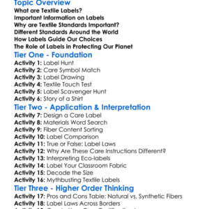 Labeling And Textile Standards Worksheet Activity Booklet