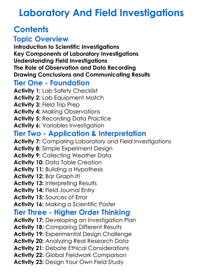 Laboratory And Field Investigations Worksheet Activity Booklet