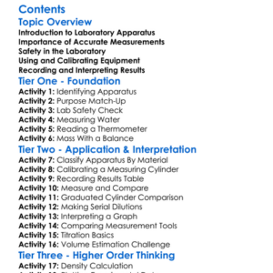 Laboratory Apparatus And Measurements Worksheet Activity Booklet