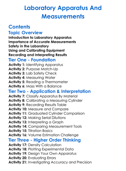 Laboratory Apparatus And Measurements Worksheet Activity Booklet