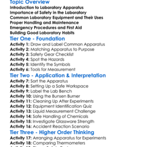 Laboratory Apparatus And Safety Worksheet Activity Booklet