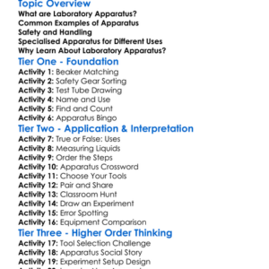 Laboratory Apparatus And Their Uses Worksheet Activity Booklet