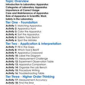 Laboratory Apparatus And Uses Worksheet Activity Booklet