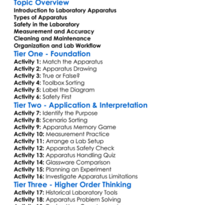 Laboratory Apparatus Worksheet Activity Booklet