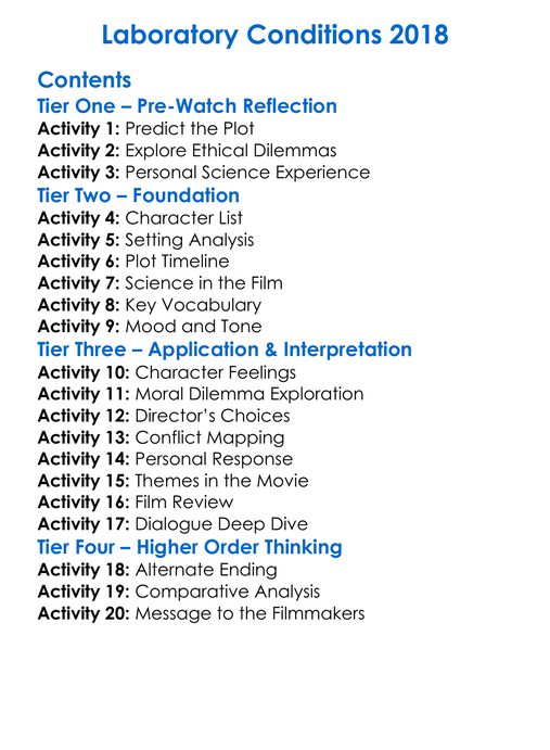 Laboratory Conditions 2018 Worksheet Activity Booklet