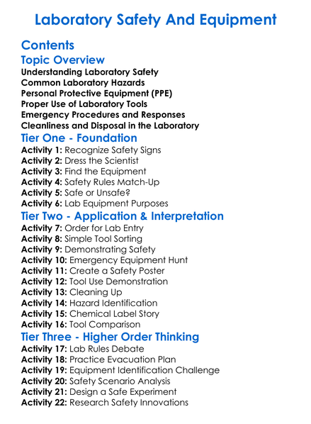Laboratory Safety And Equipment Worksheet Activity Booklet