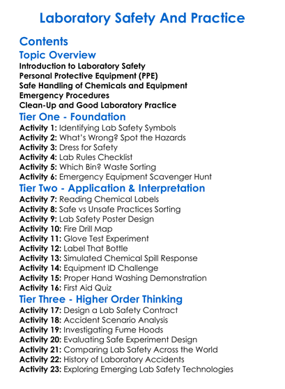 Laboratory Safety And Practice Worksheet Activity Booklet