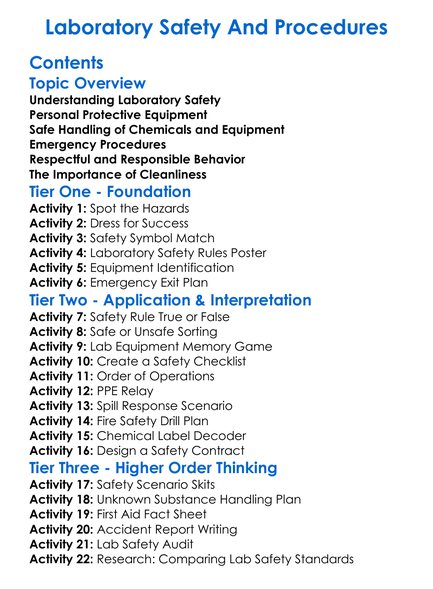 Laboratory Safety And Procedures Worksheet Activity Booklet