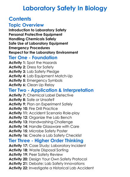 Laboratory Safety In Biology Worksheet Activity Booklet