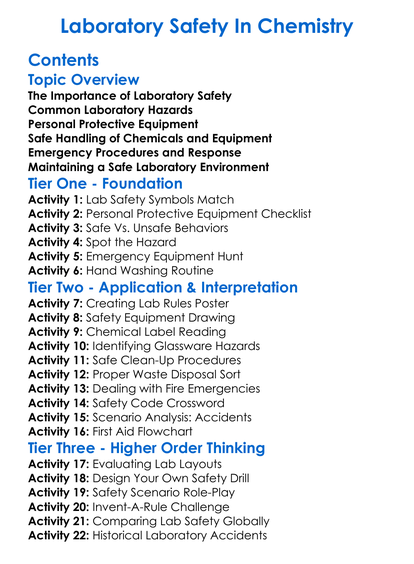 Laboratory Safety In Chemistry Worksheet Activity Booklet
