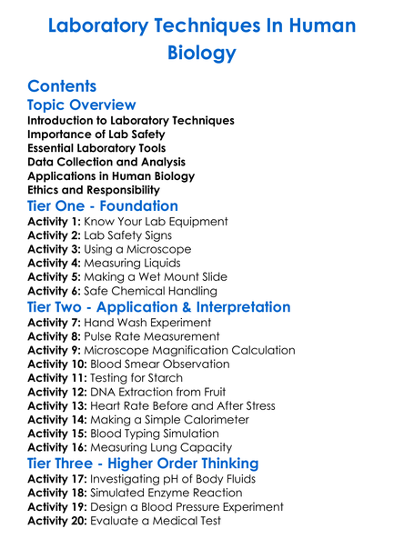 Laboratory Techniques In Human Biology Worksheet Activity Booklet