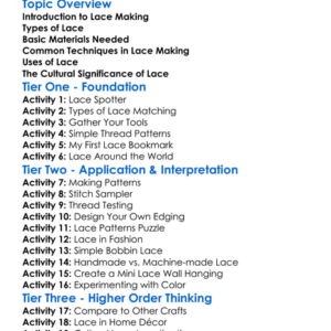Lace Making Basics Worksheet Activity Booklet