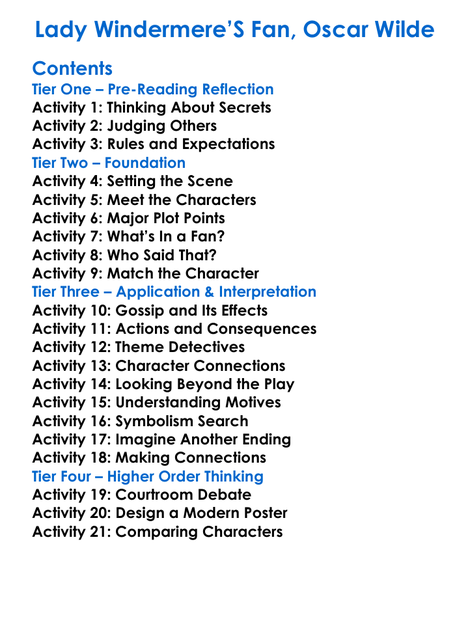 Lady Windermeres Fan Oscar Wilde Worksheet Activity Booklet