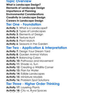 Landscape Design Worksheet Activity Booklet