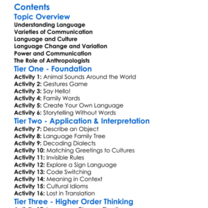 Language And Communication In Anthropology Worksheet Activity Booklet