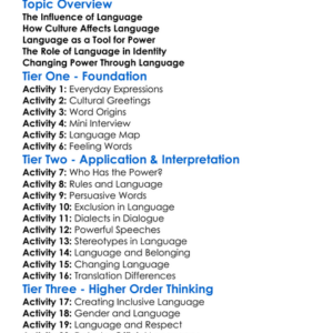 Language And Power In Culture Worksheet Activity Booklet