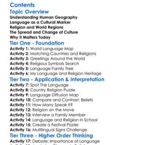 Language And Religion In Geography Worksheet Activity Booklet