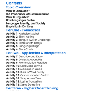 Language Communication And Linguistics Worksheet Activity Booklet