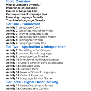 Language Diversity And Loss Worksheet Activity Booklet