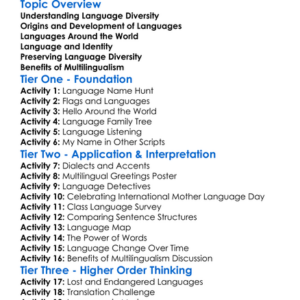 Language Diversity Worksheet Activity Booklet