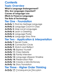 Language Endangerment And Preservation Worksheet Activity Booklet