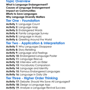 Language Endangerment Worksheet Activity Booklet