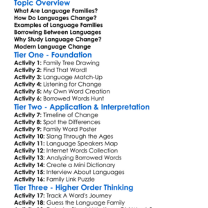Language Families And Change Worksheet Activity Booklet