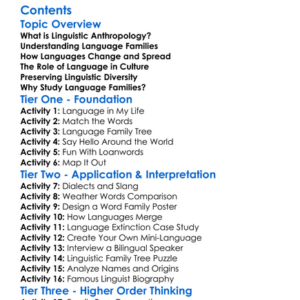 Language Families And Linguistic Anthropology Worksheet Activity Booklet
