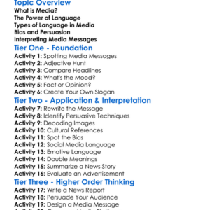 Language In Media Worksheet Activity Booklet