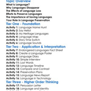 Language Loss And Preservation Worksheet Activity Booklet
