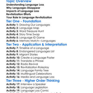 Language Loss And Revitalization Worksheet Activity Booklet
