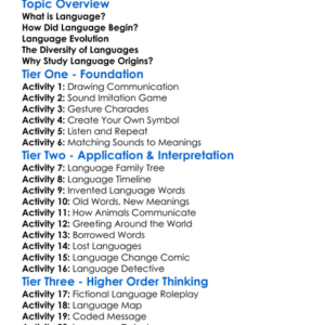 Language Origins Worksheet Activity Booklet