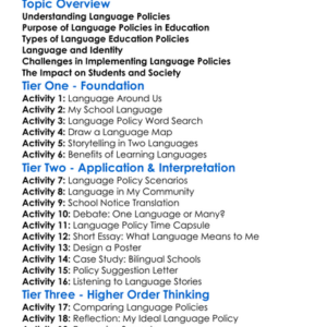 Language Policies In Education Worksheet Activity Booklet
