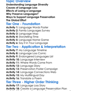 Language Preservation And Loss Worksheet Activity Booklet
