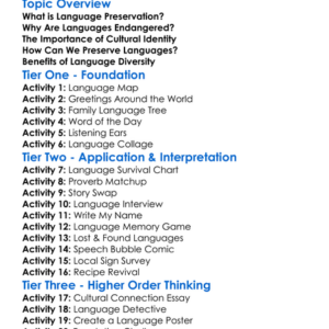 Language Preservation Worksheet Activity Booklet