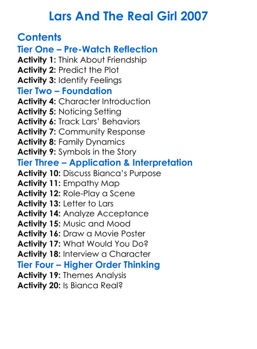 Lars And The Real Girl 2007 Worksheet Activity Booklet