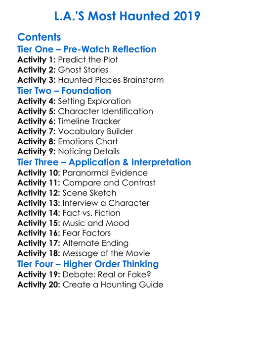 Las Most Haunted 2019 Worksheet Activity Booklet